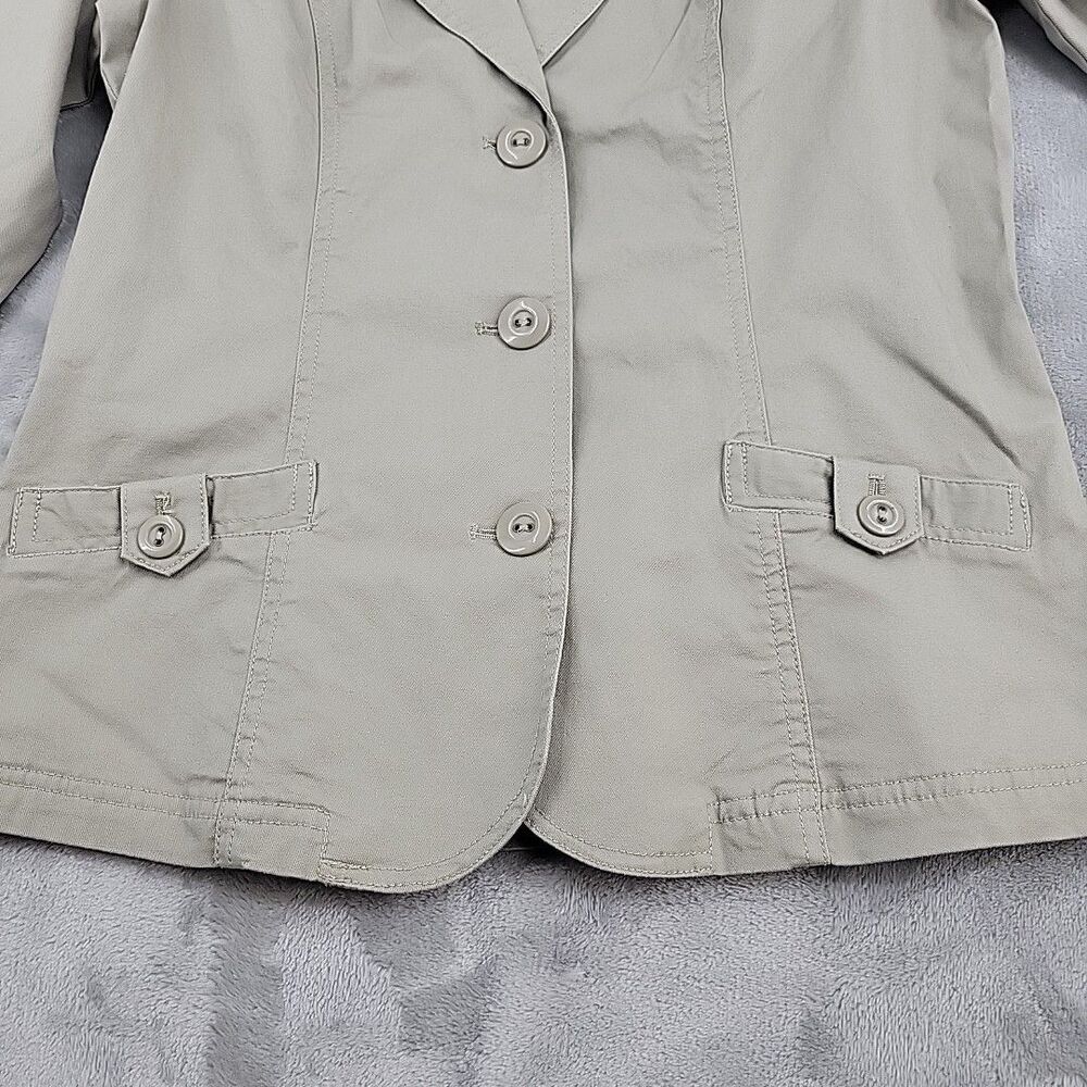 Denim & Company Stretch Twill 3/4‎ Sleeve Button Front Jacket Size 2 Tan Khaki - Picture 5 of 12